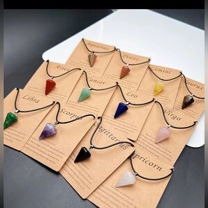1pc Natural & Synthetic Crystal Pendulum Necklace Zodiac & Constellation Card